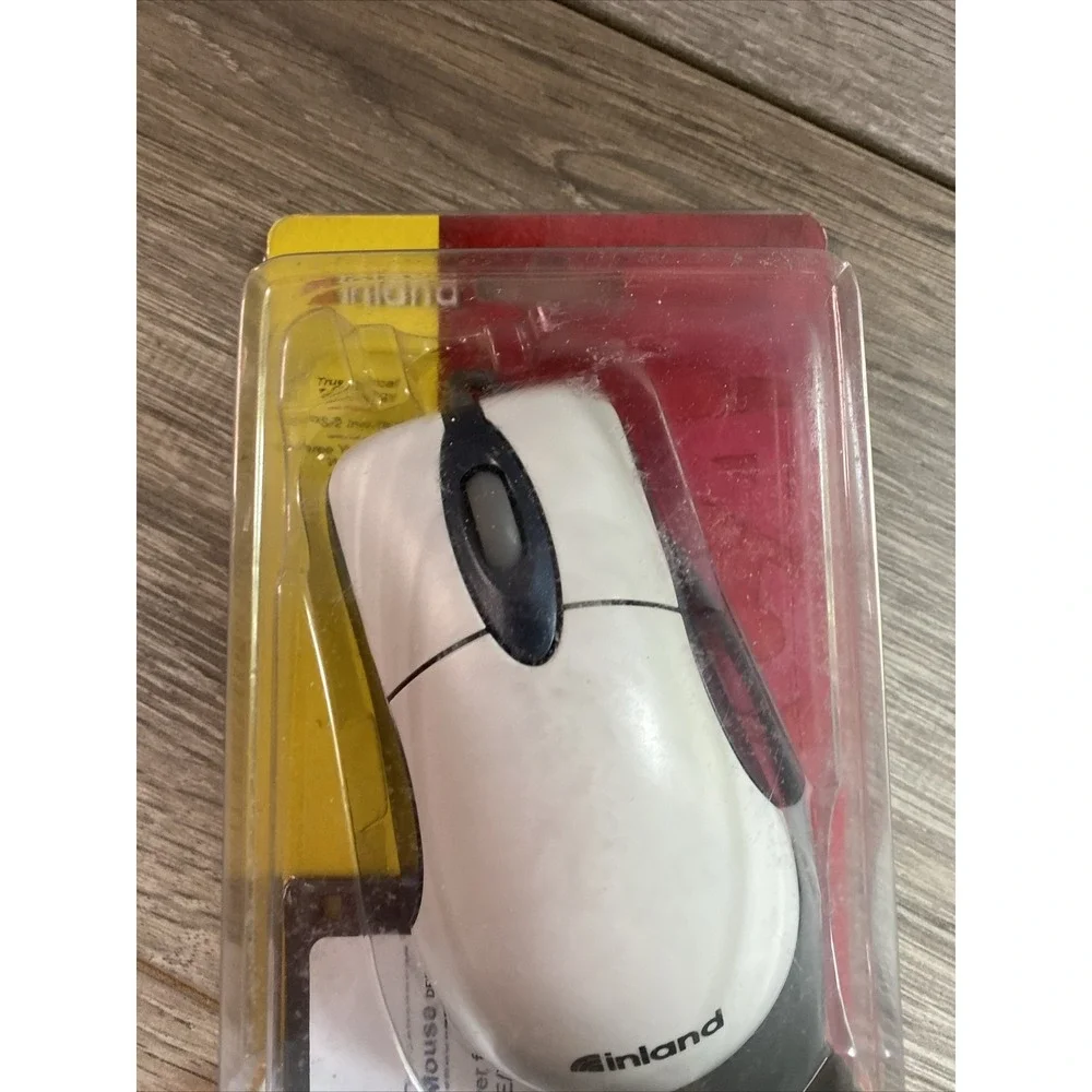 Inland u-Navigator Optical Mouse Vintage PS/2 Wired White Blue 07236 New Sealed